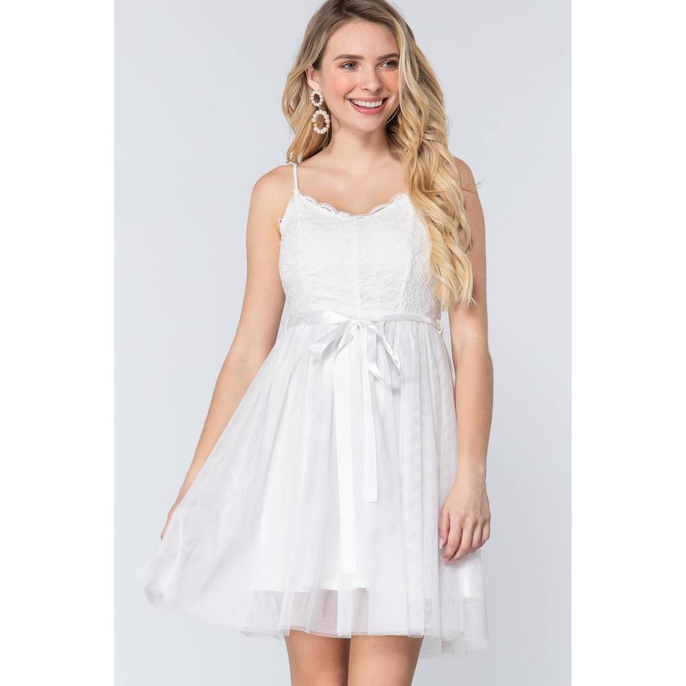 Lace Stiff Meshed Cami Mini Dress - Picture 1 of 7